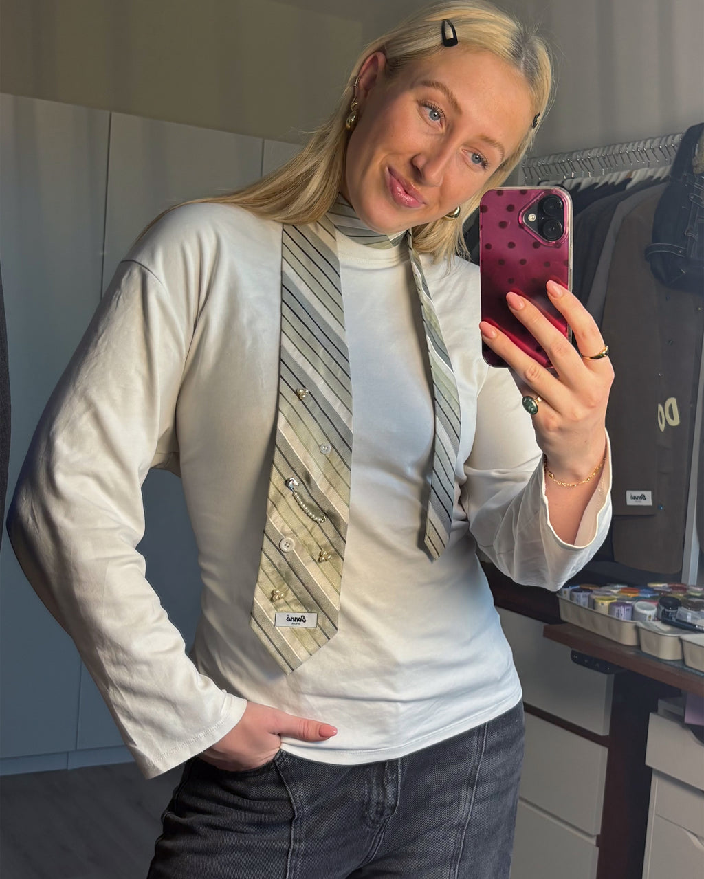 JONNÉ STROPDAS - WIT & GROEN GESTREEPT